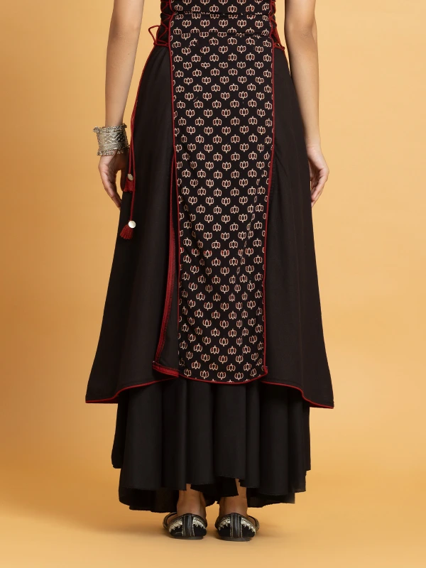 Black Ajrakh Printed A-Line Kurta With Solid Side Panel 7