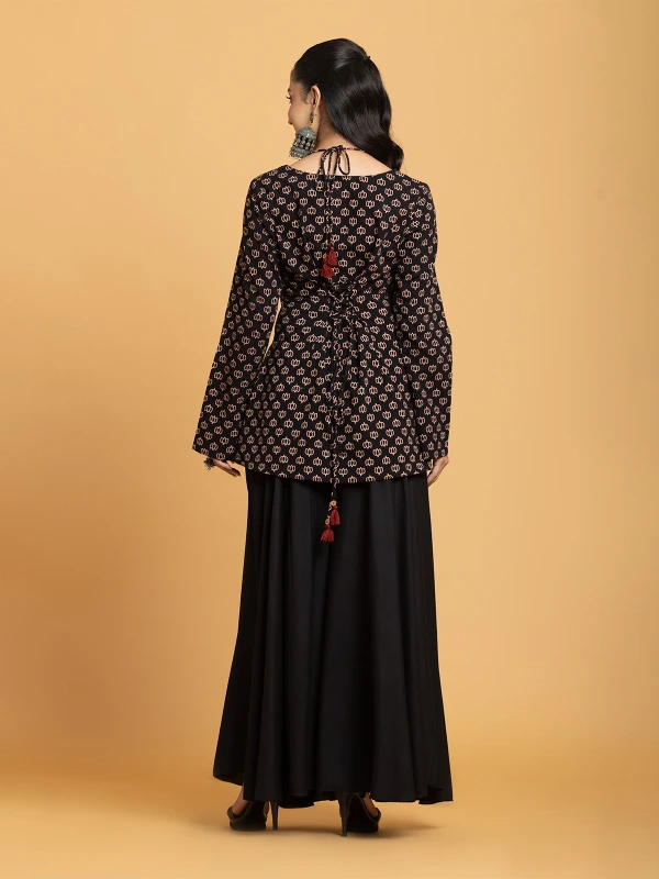 Black Ajrakh Printed Halter Tie-Up Short Kurti 6