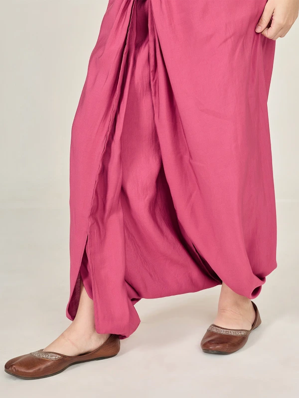 Pink Solid Dhoti Pants For Women 4