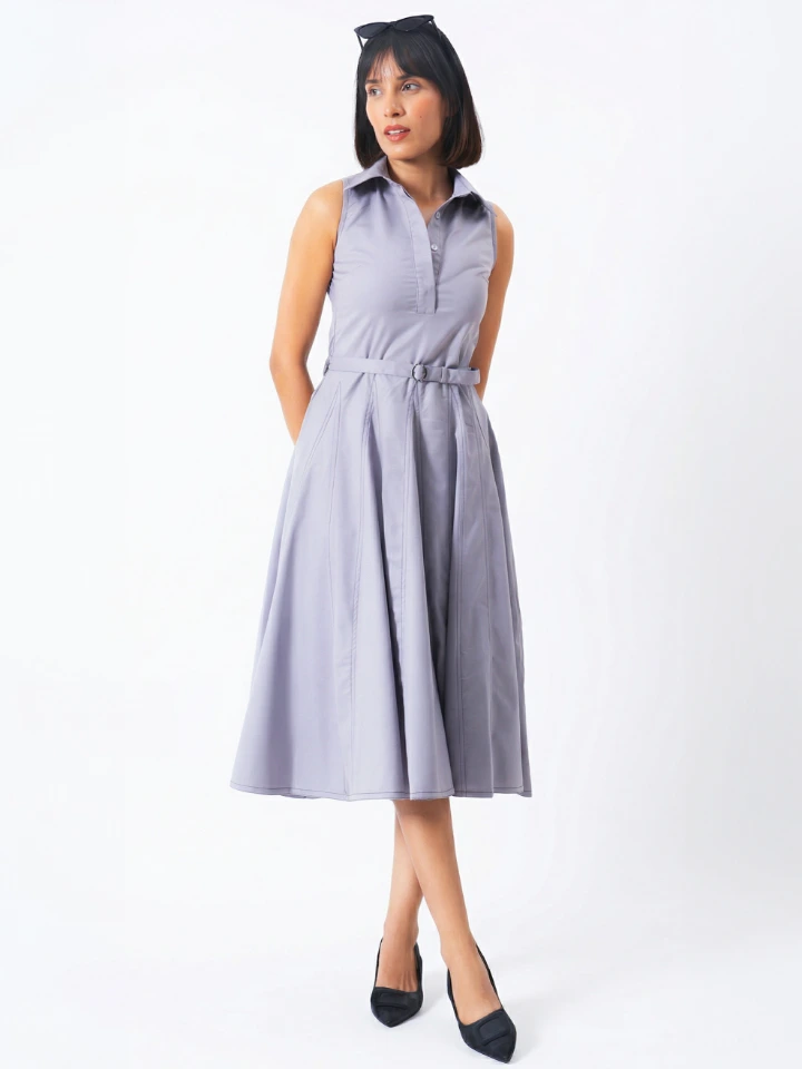 Grey Fit And Flare Formal Dress With Classic Look