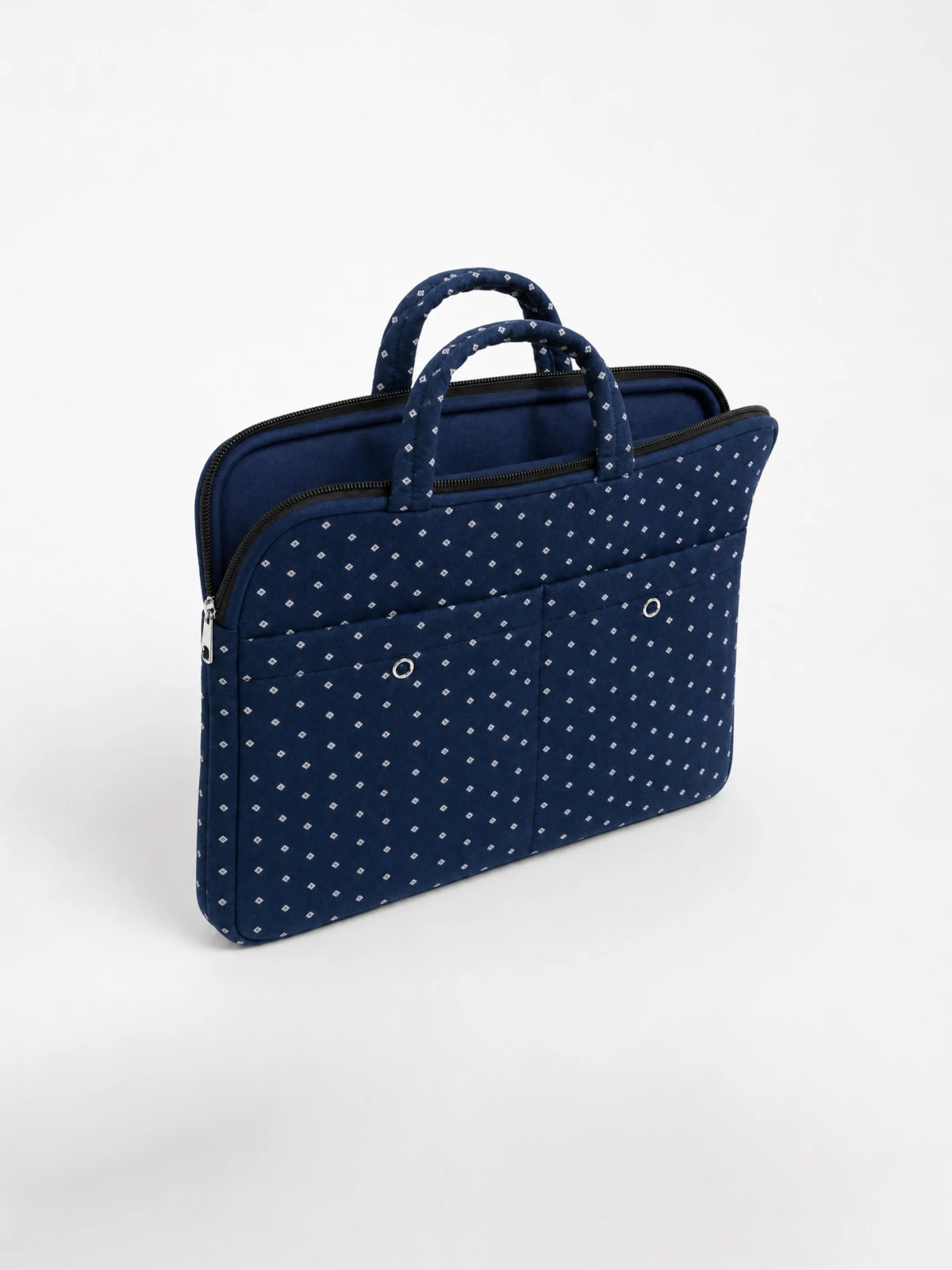 Navy Blue Diamond Print Laptop Sleeve Bag with Two Utility Pockets for MacBook thumbnail 6