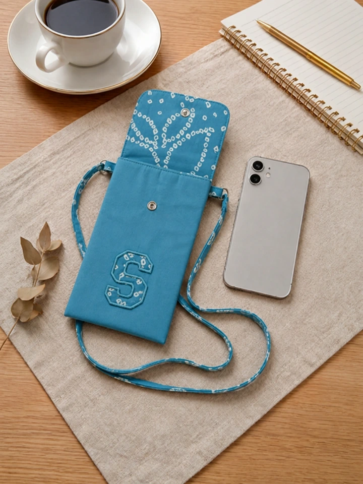 Personalized Blue Bandhani Print Crossbody Phone Pouch