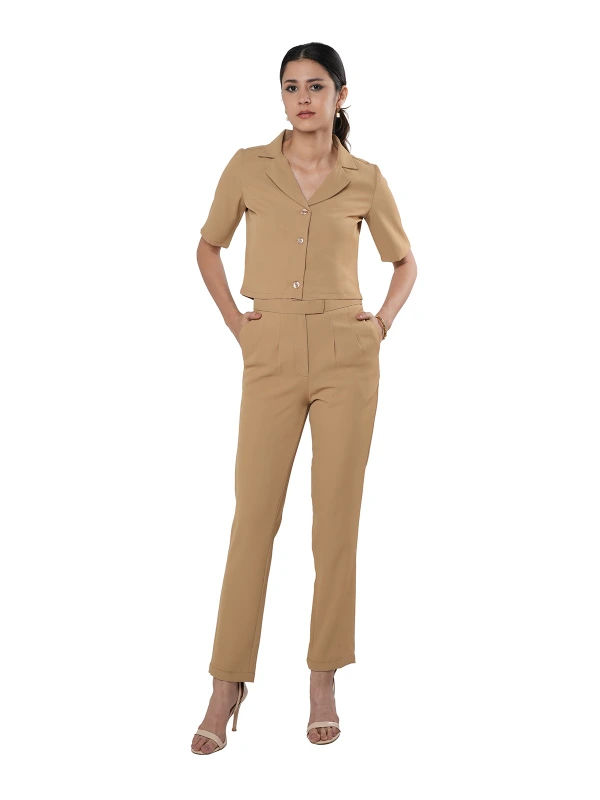 Beige Cropped Blazer And Trouser Coord Set 2