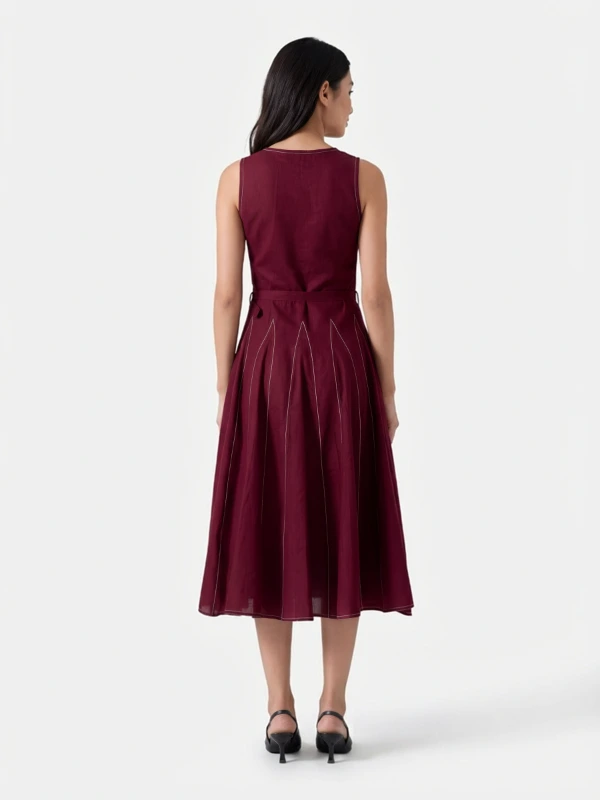 Maroon Fit and Flare Dress With Detachable Waist Belt 3