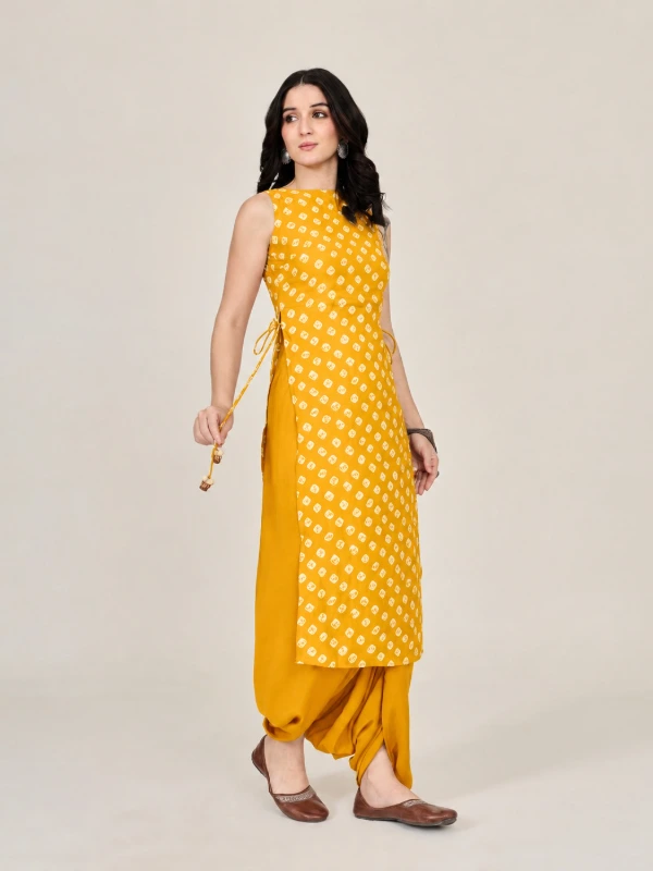 Yellow Bandhani Printed Long Kurta 7