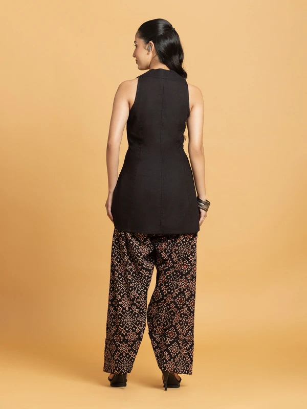 Black Halter Kurti With Printed Farsi Kurta Set for Women 6