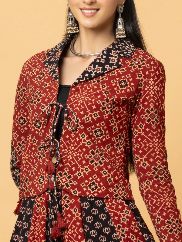 Multicolor Ajrakh Cropped Fusion Jacket 3