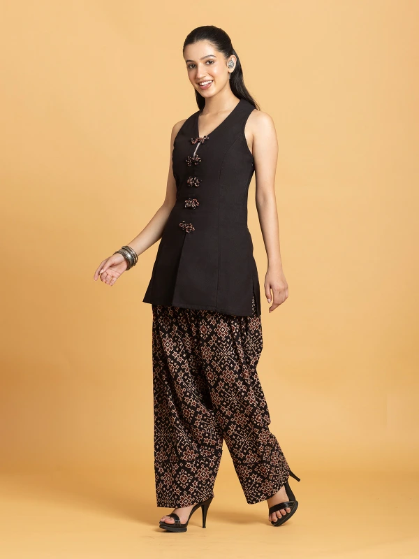 Black Halter Kurti With Printed Farsi Kurta Set for Women 2