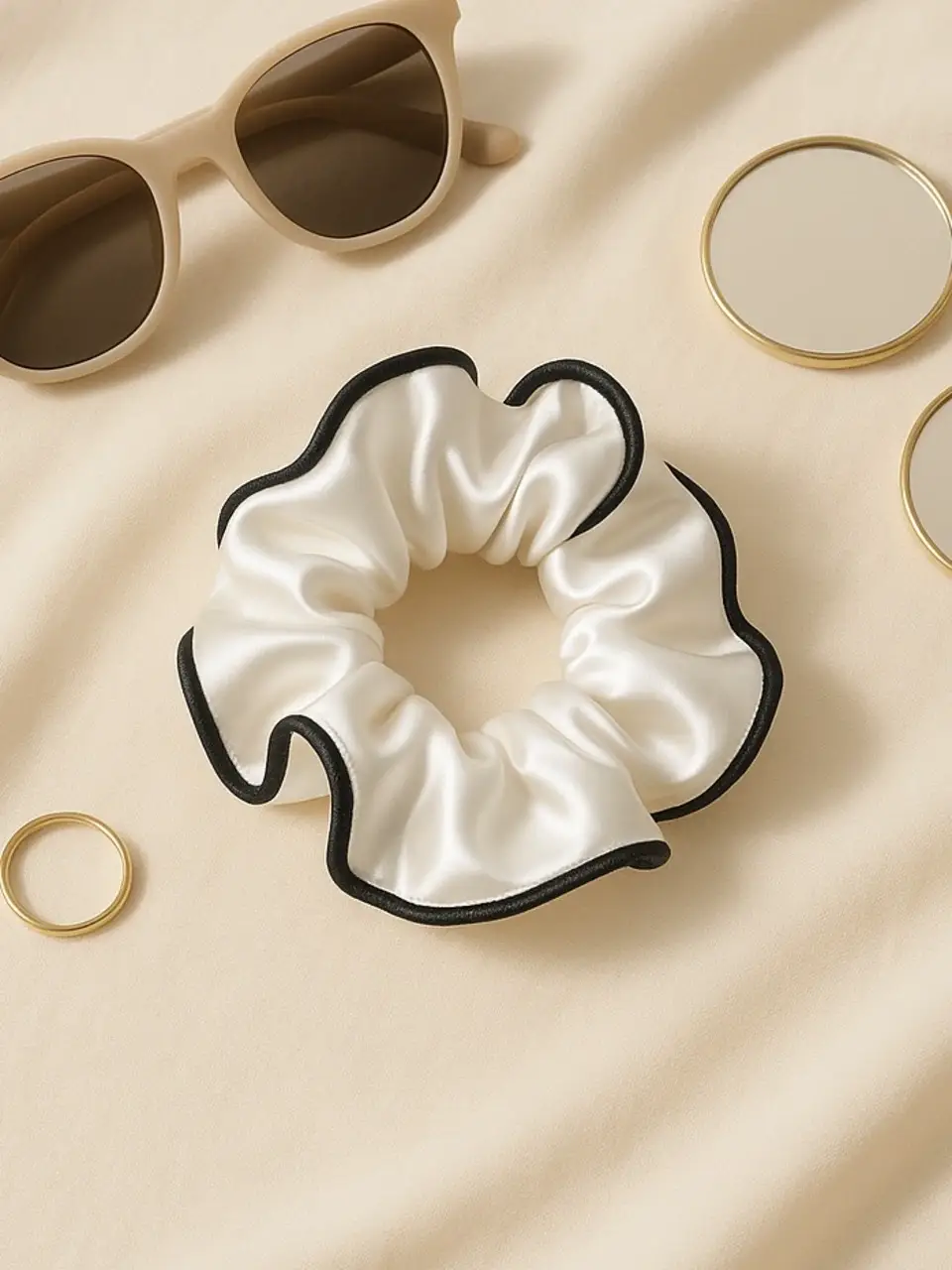 White Satin Srunchie with Piping