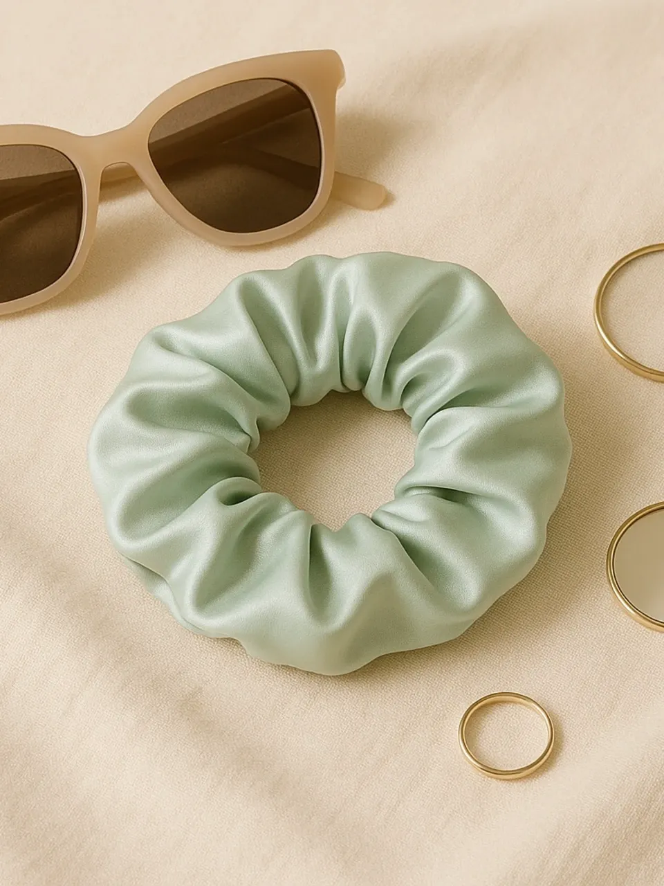 Pastel Green Satin Scrunchie