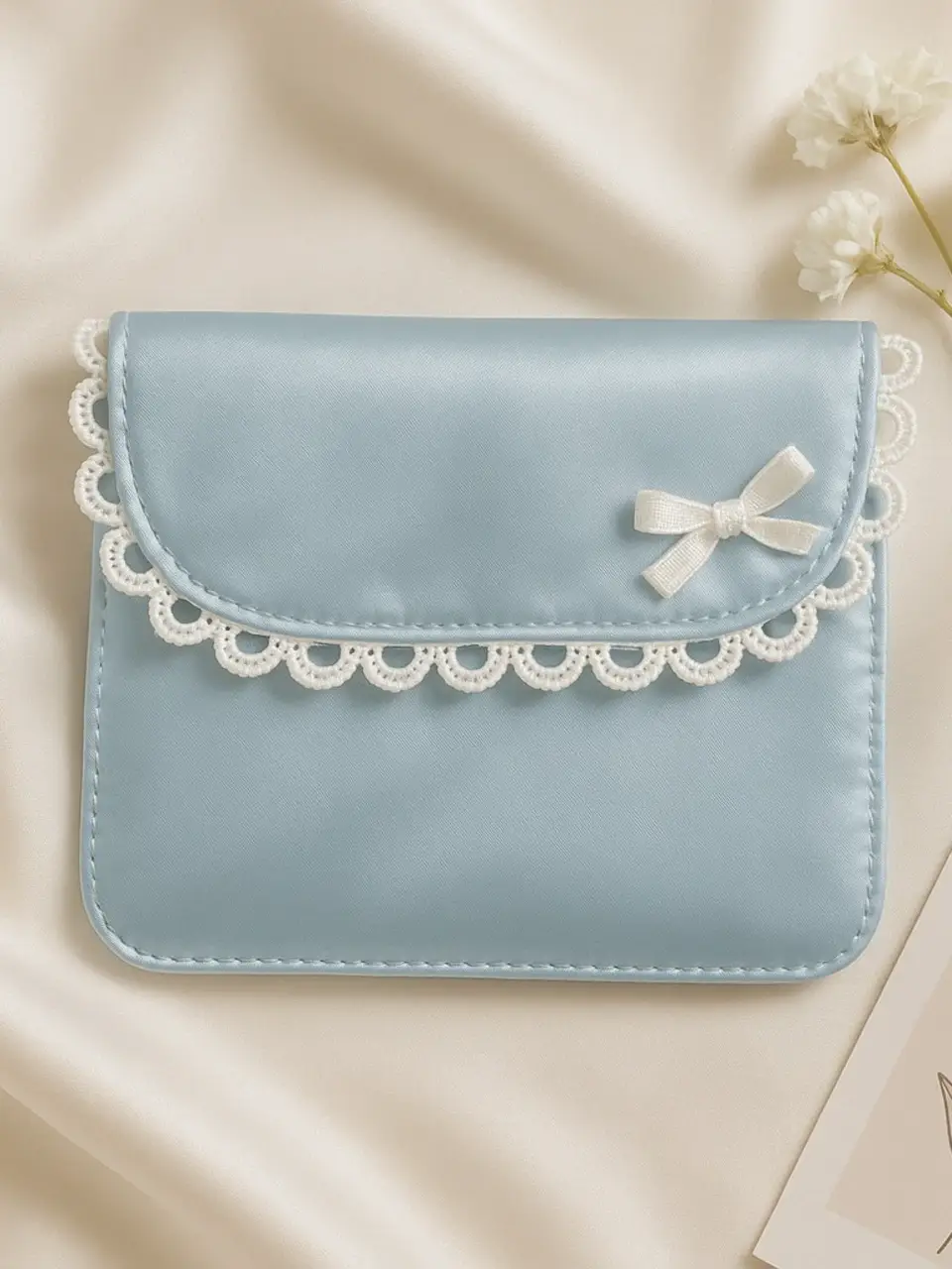 Blue Sanitary Pouch with Lace Embellishment