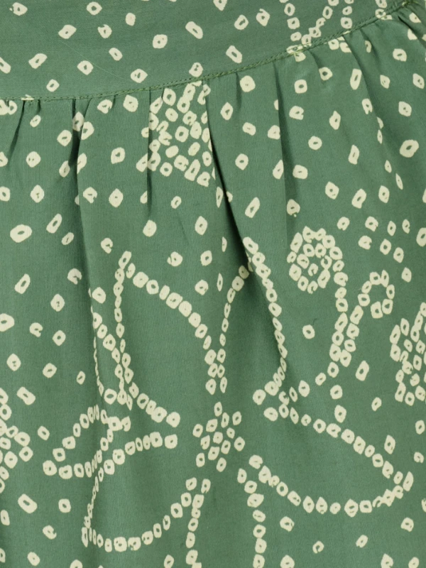 Green Bandhani Printed Tiered Prairie Skirt 6