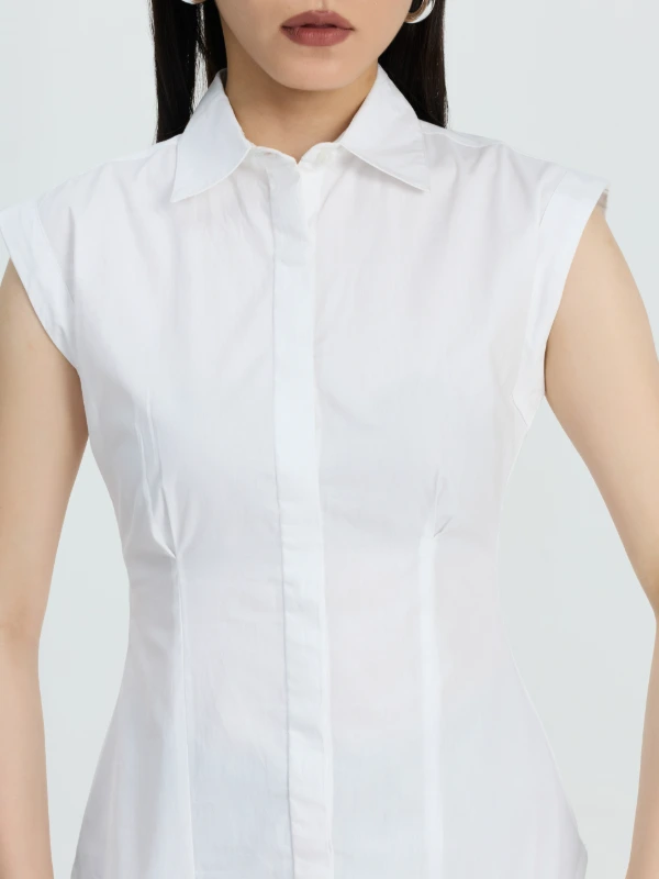 White Formal Cap Sleeve Shirt For Women Zlataa 5