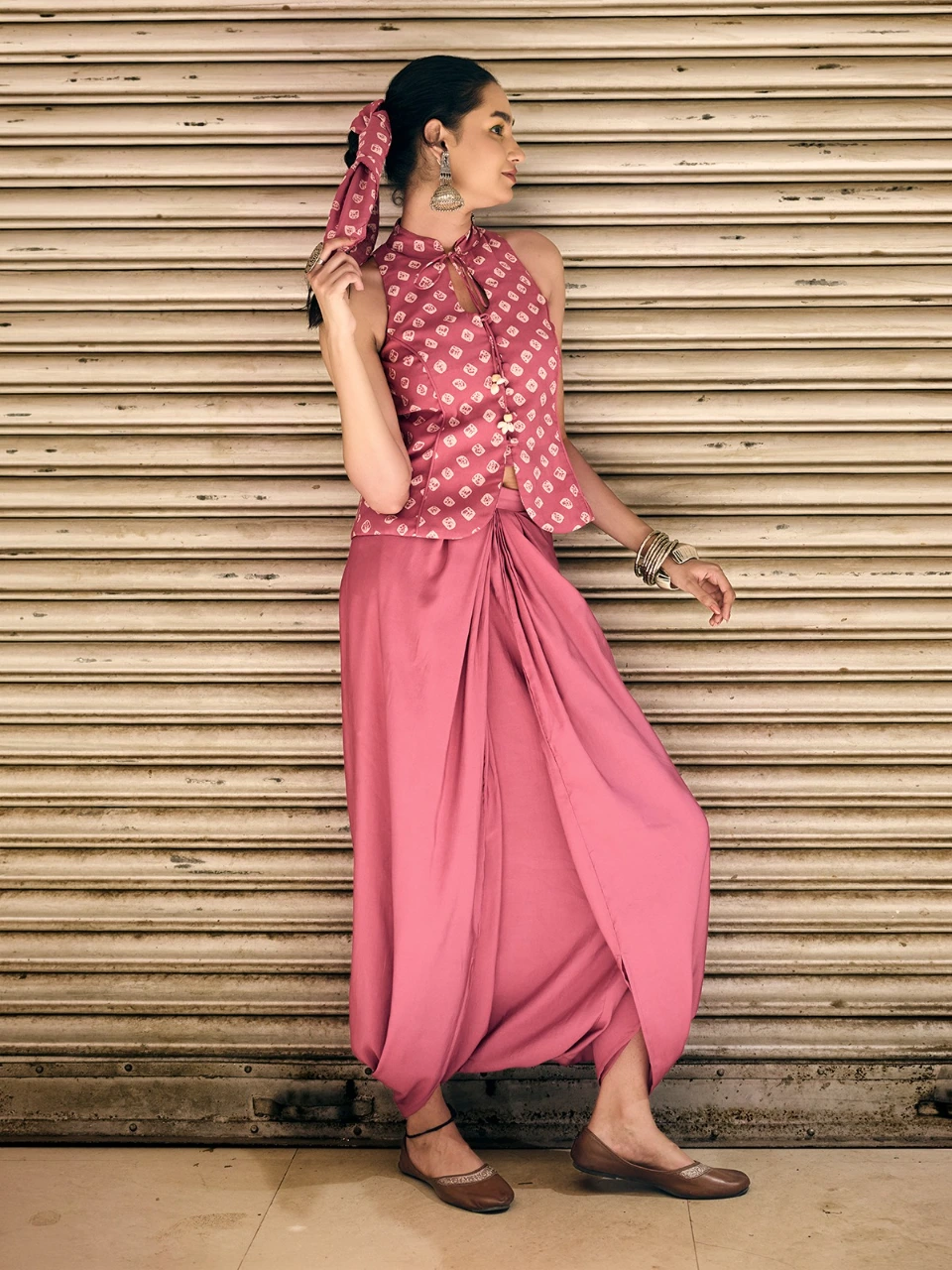 Pink Solid Dhoti Pants For Women