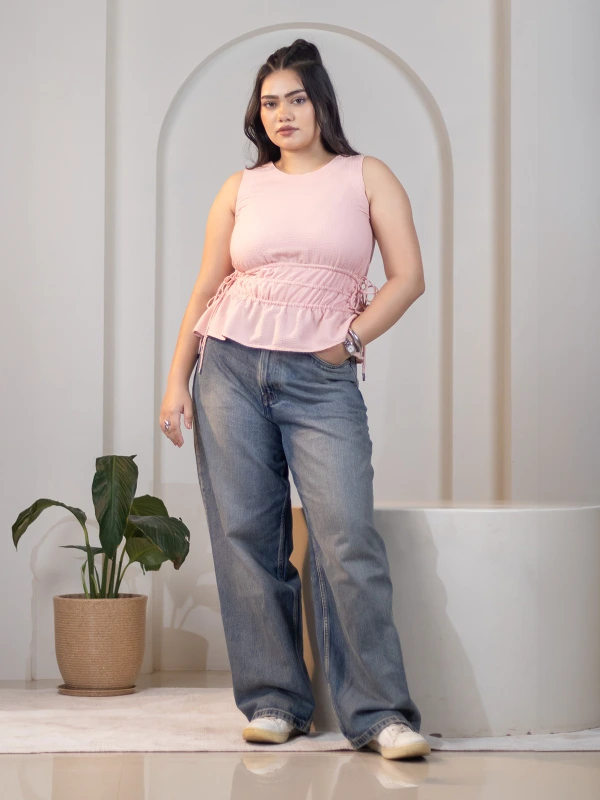 Peach Tie-up Peplum Top 2