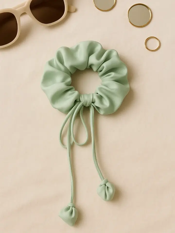 Green Scrunchies Hair Tie with Tulip Tassel