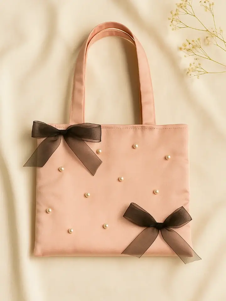 Pink Tote Bag with Pearl and Bow Details