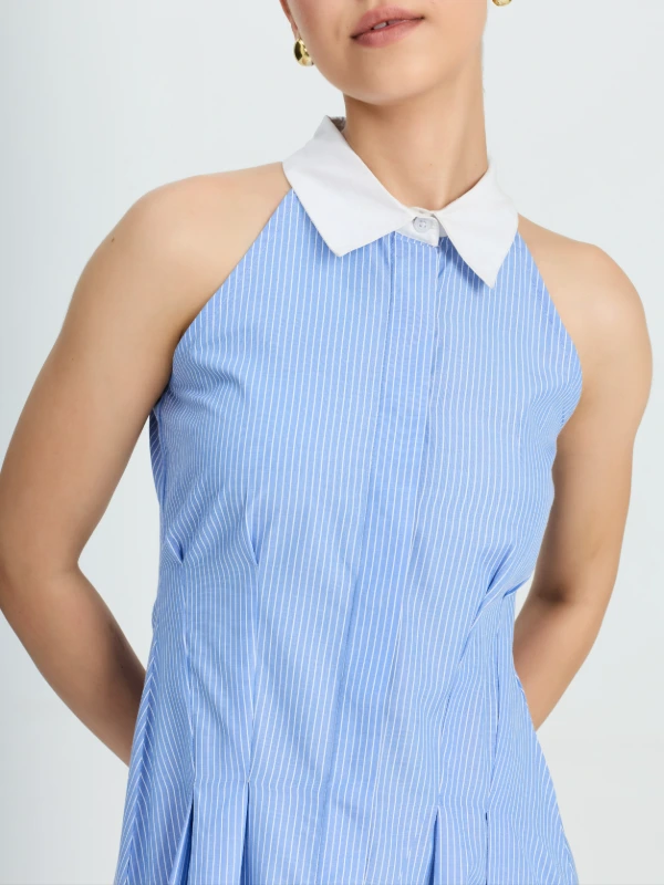 White Stripe Dress With Contrast Collar 4