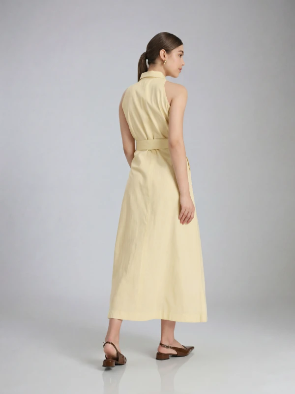 Yellow Halter Neck A-line Dress For Women 5