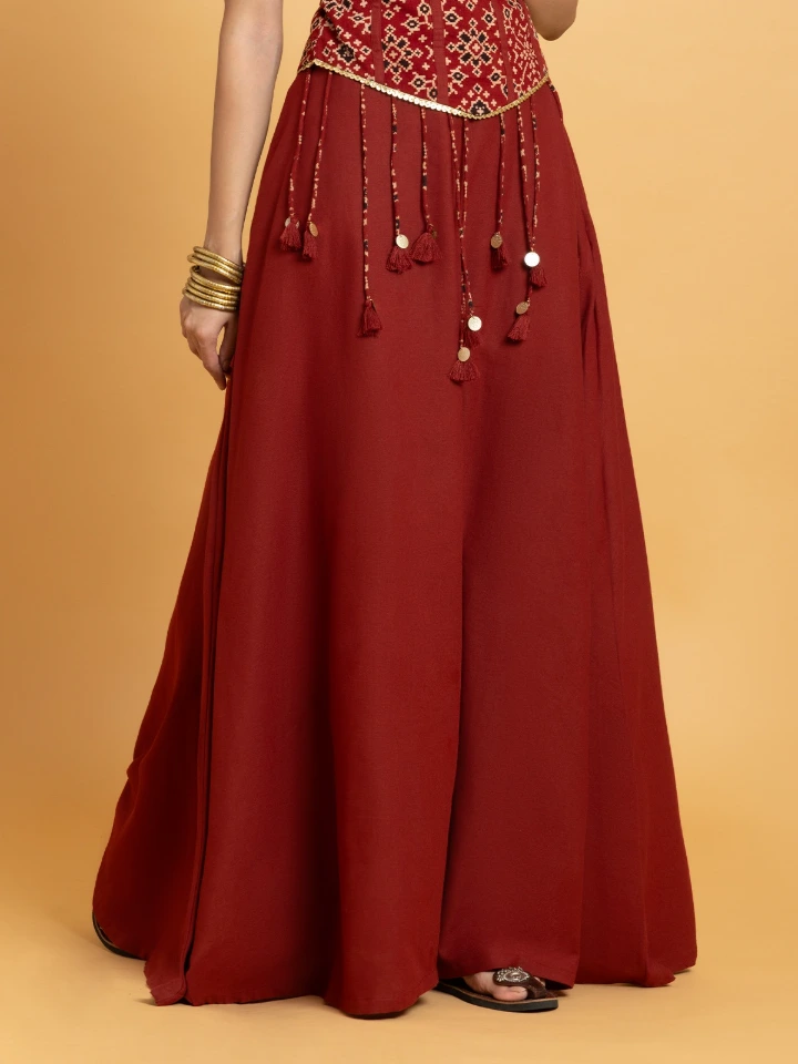 Maroon Skirt With Detachable Statement Belt