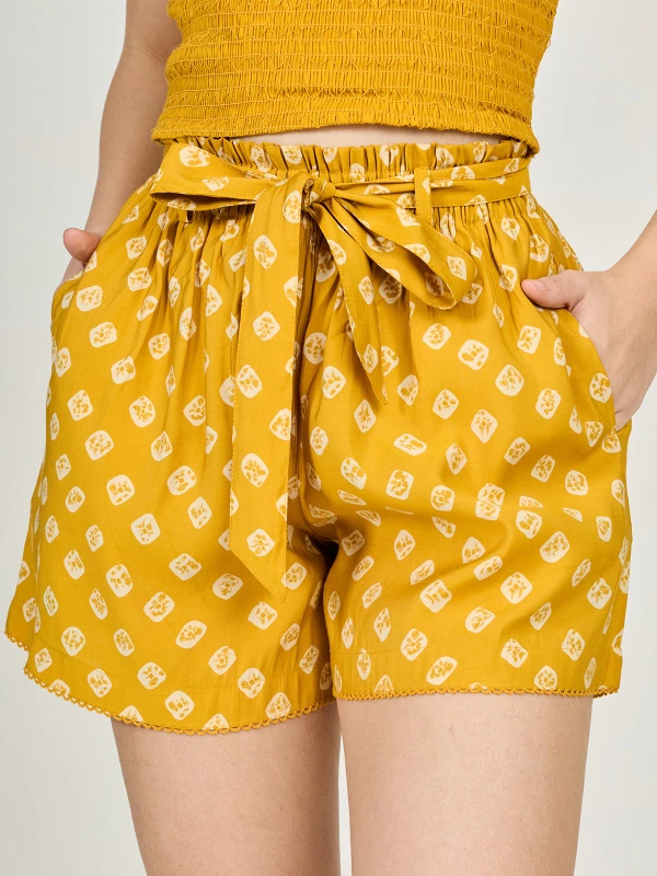 Yellow Bandhani Printed Shorts For Women 3