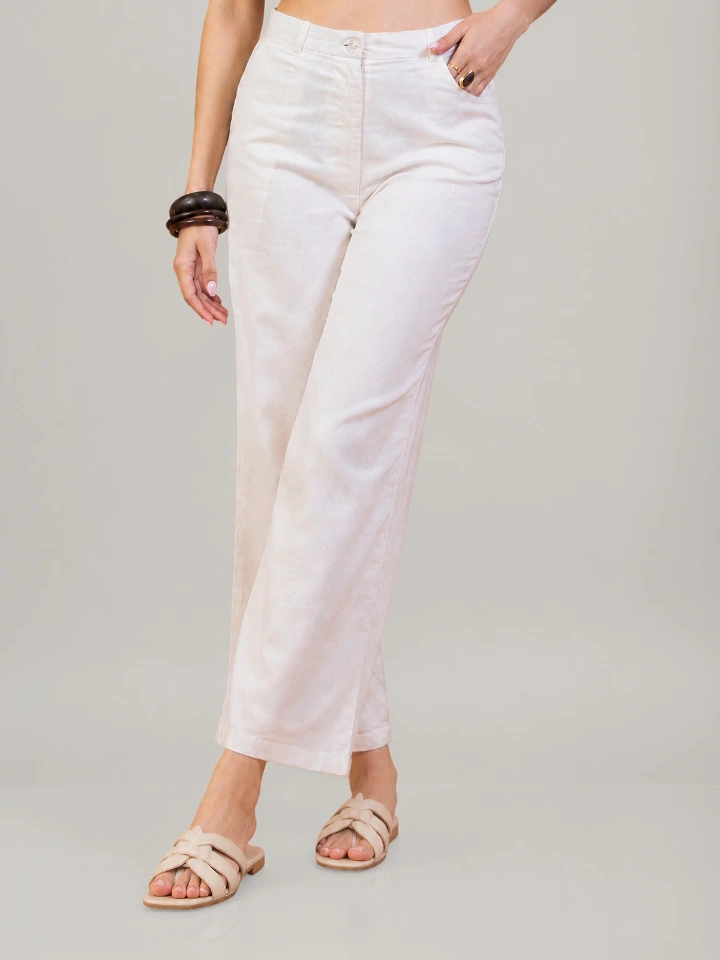 Off white cotton straight fit pants