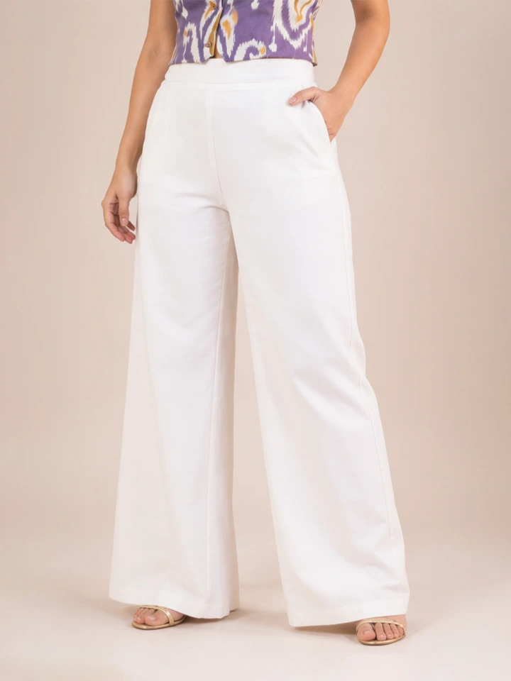 Off-White Cotton Palazzo Pants
