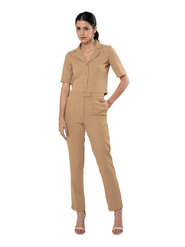 Beige Cropped Blazer And Trouser Coord Set 1