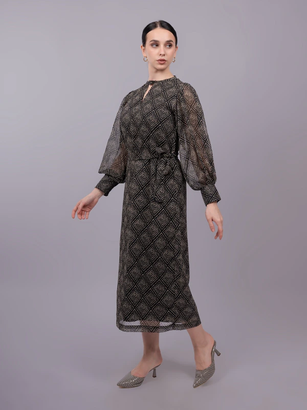 Black Formal Balloon Sleeve Long Straight-Fit Dress 5