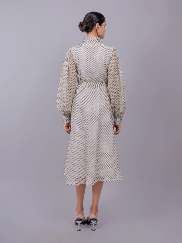 Off-White Collar Tie-Up Fit and Flare Dress 6