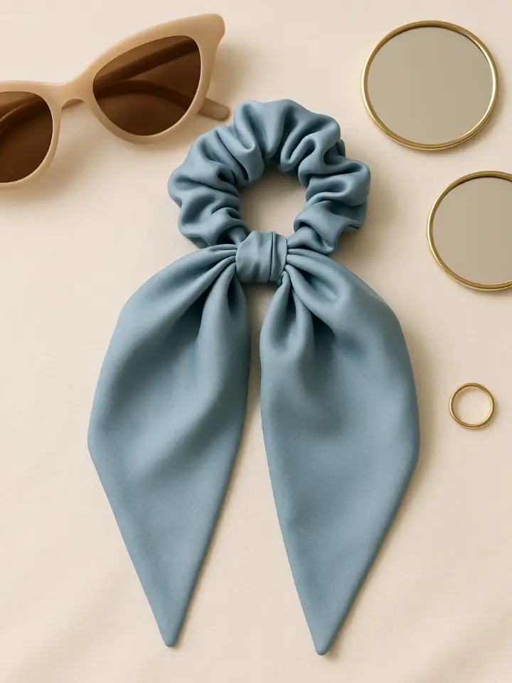 Blue Satin Scarf Scrunchie