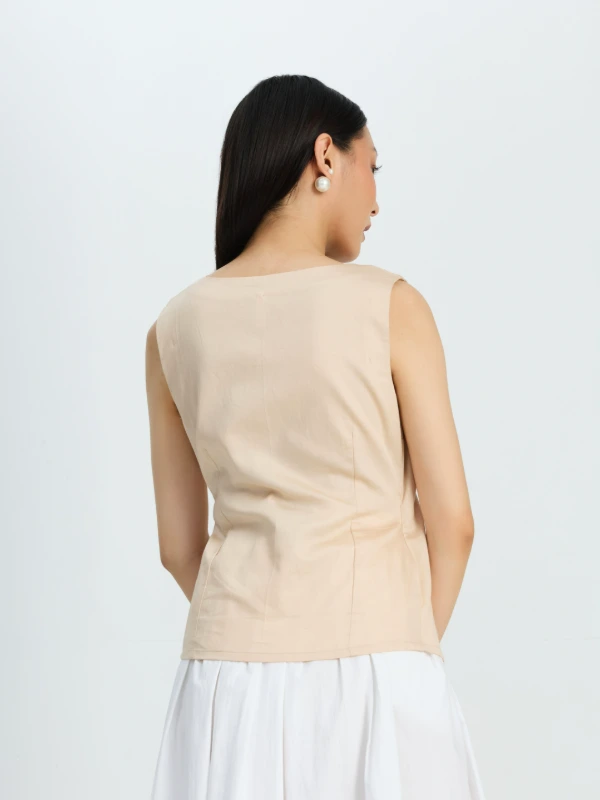 Beige Formal Sleeveless Wrap Top 4