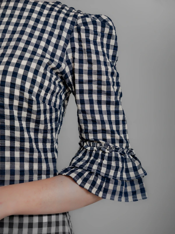 Blue Checked Cotton Formal Dress With Workwear Appeal 7