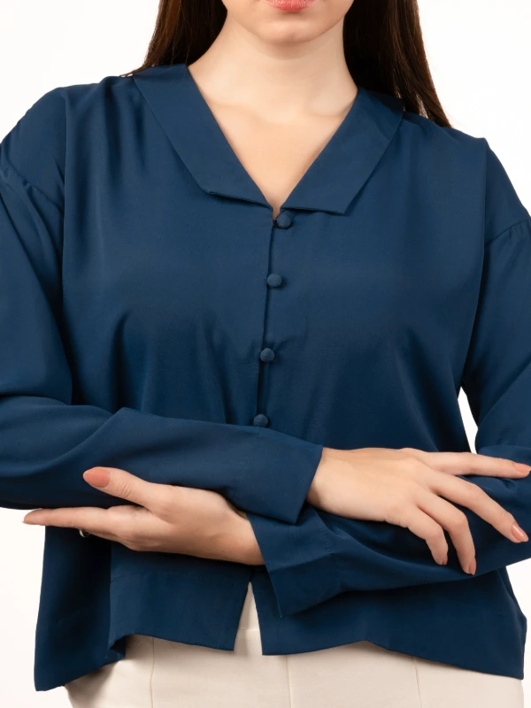 Blue Solid Formal Shirt For Women 7