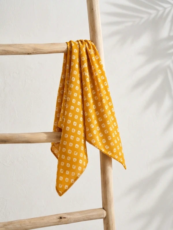 Yellow Bandhani Printed Bandana Scarf 4