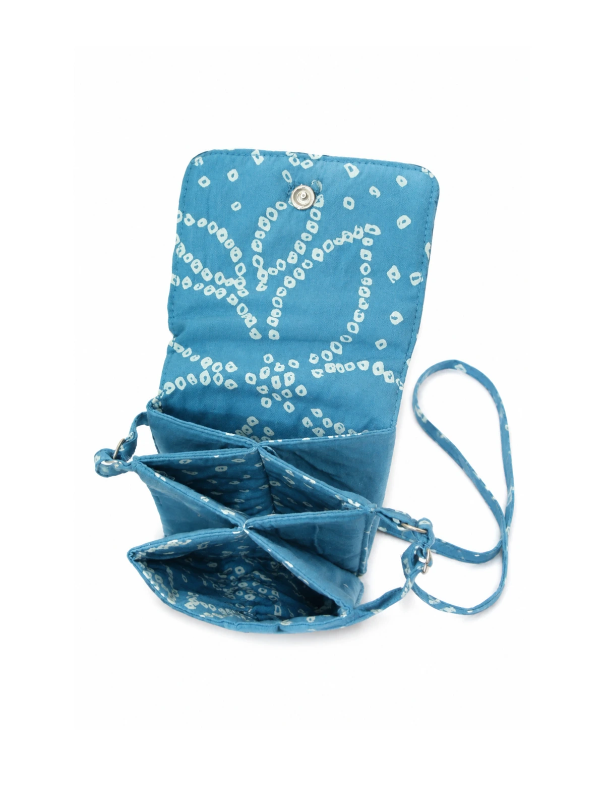 Personalized Blue Bandhani Print Crossbody Phone Pouch thumbnail 6