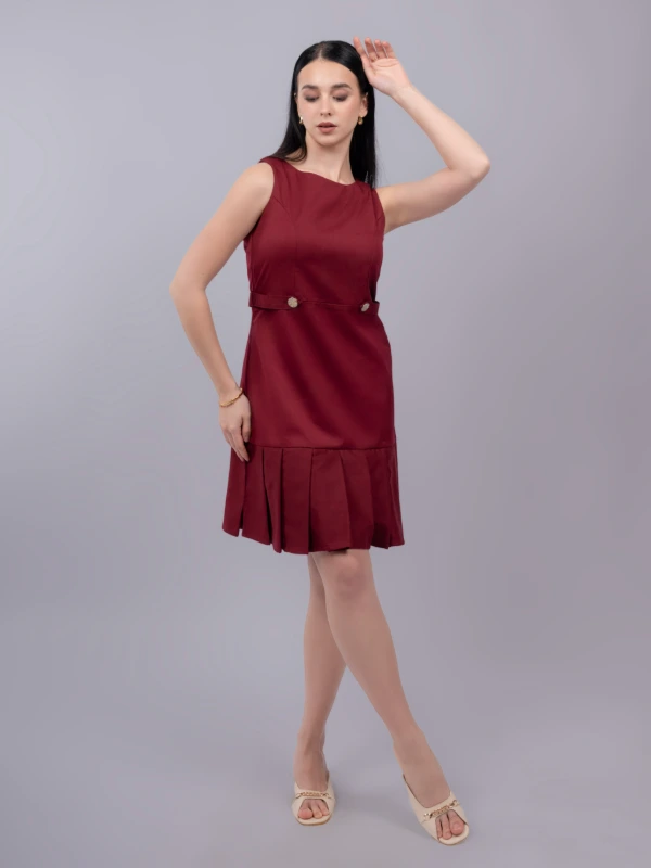 Maroon Formal Pleated Hem Shift Dress 5