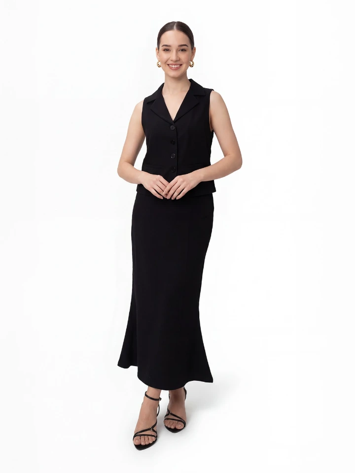 Black Formal Waistcoat And Skirt Co-Ord Set