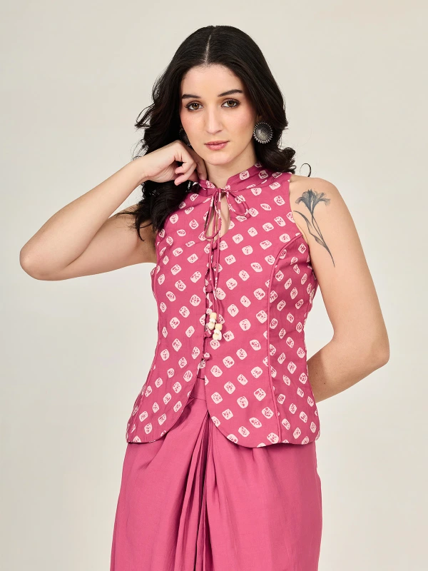 Pink Bandhani Printed Halter Top & Dhoti Pants Ethnic Co-ord Set 3