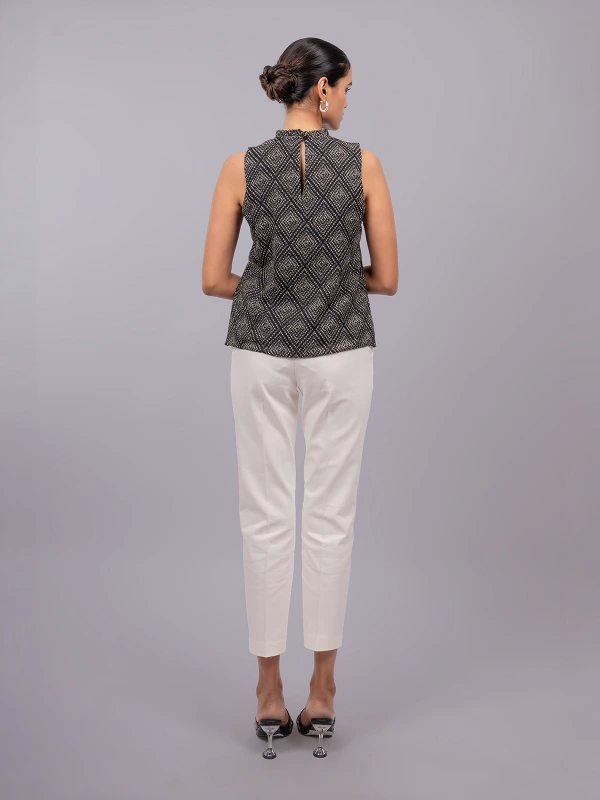 Black Printed High Neck Sleeveless Formal Top 3