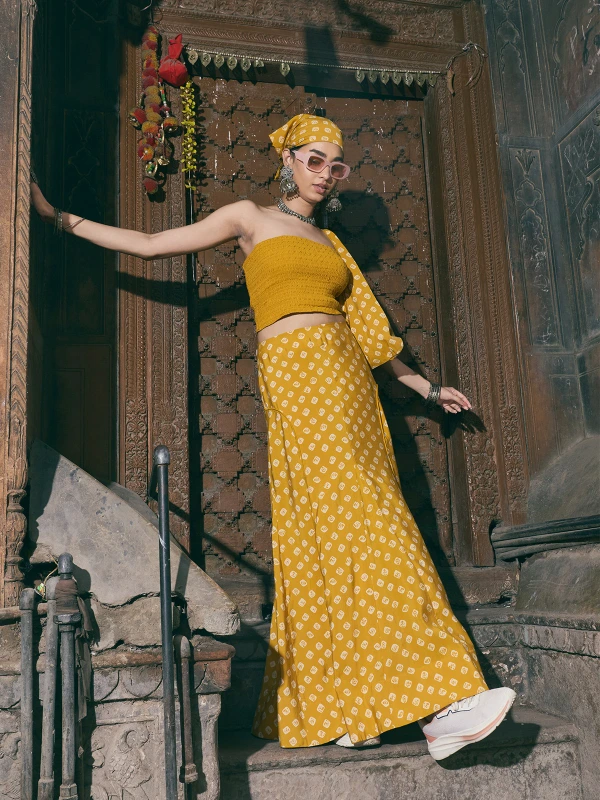 Yellow Bandhani Printed Mermaid Skirt 2