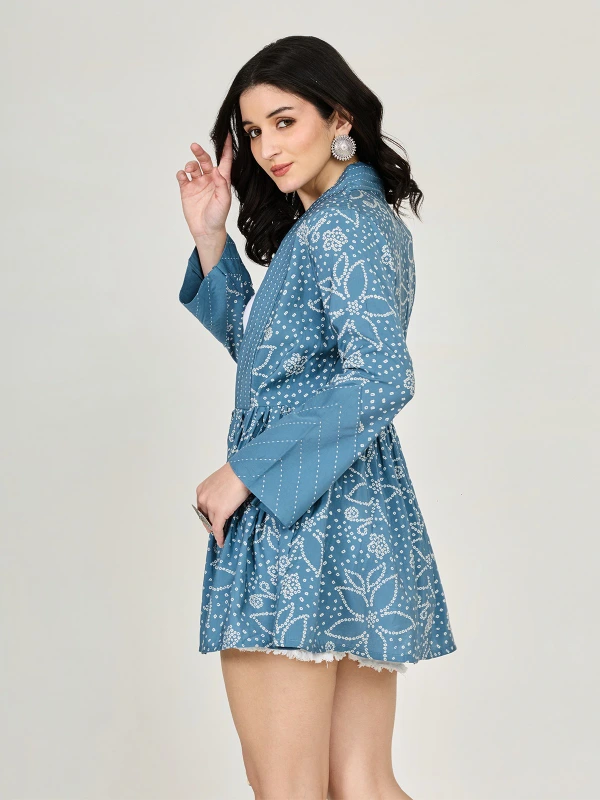Blue Printed Peplum Shrug 5