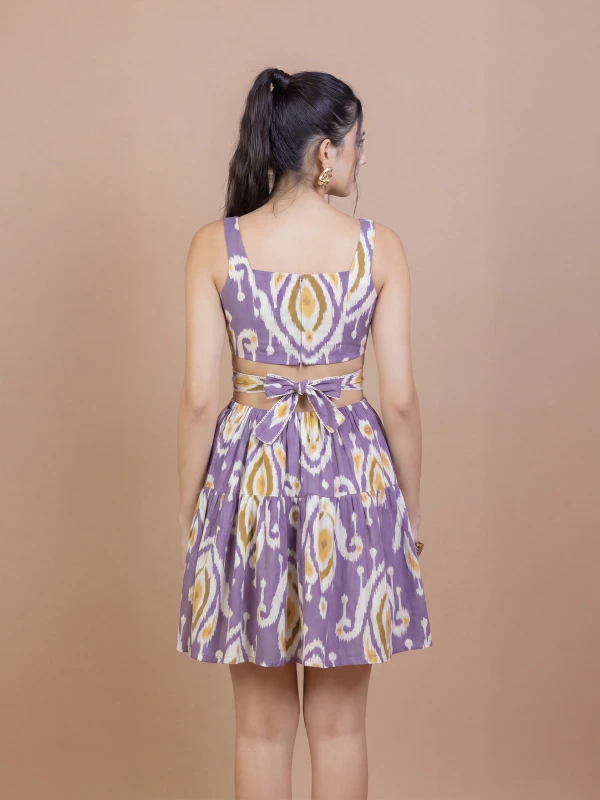 Purple Ikat Cotton Waist-Cut Mini Dress 4