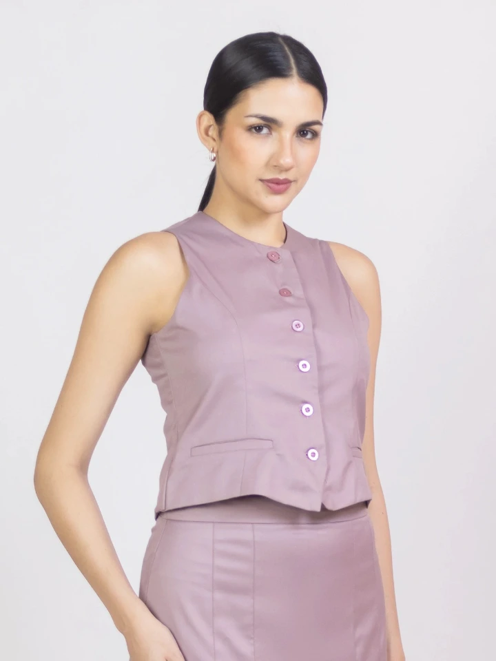 Mauve Sleeveless Formal Waistcoat For Women