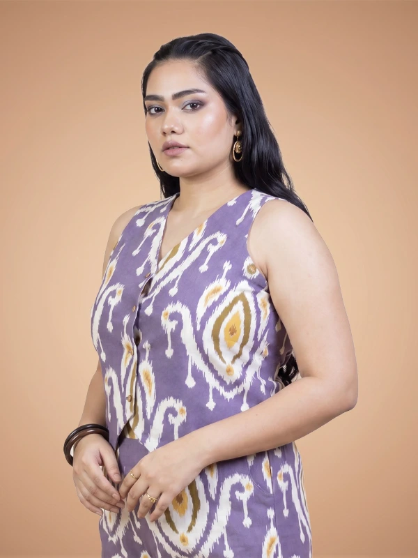 Purple Ikat Cotton Waistcoat 3
