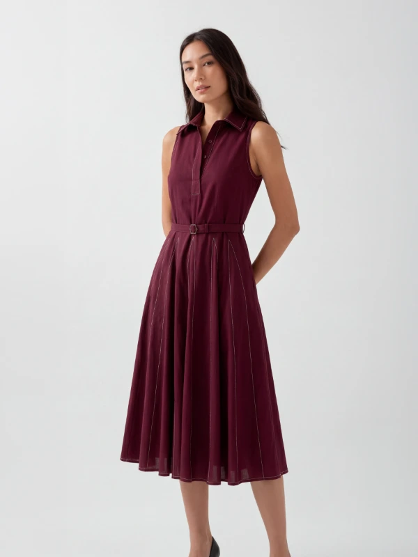 Maroon Fit and Flare Dress With Detachable Waist Belt 2