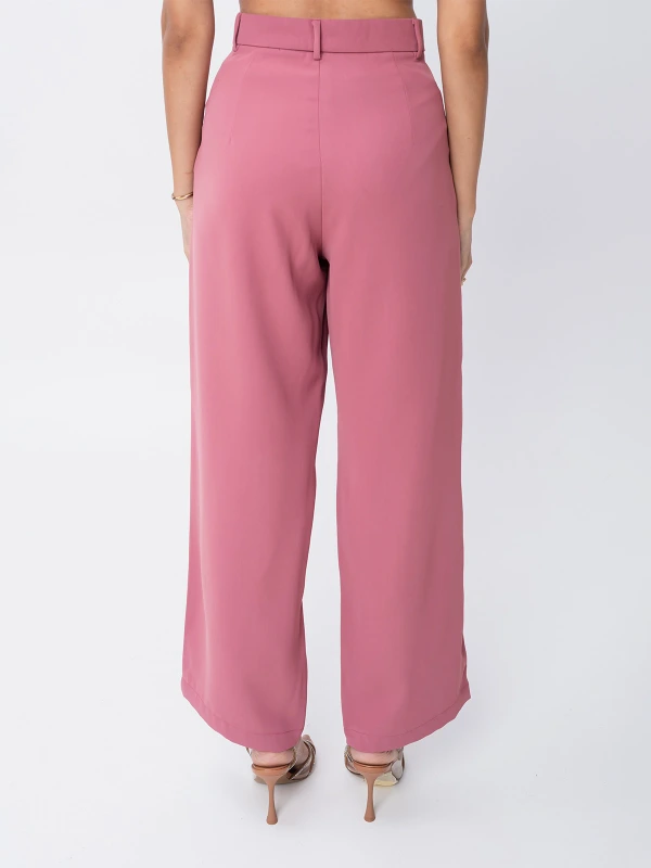 Pink High Waist Formal Trousers With Tapered Fit 2