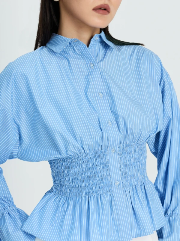 Striped Formal Shirt with Smocked Waist 4
