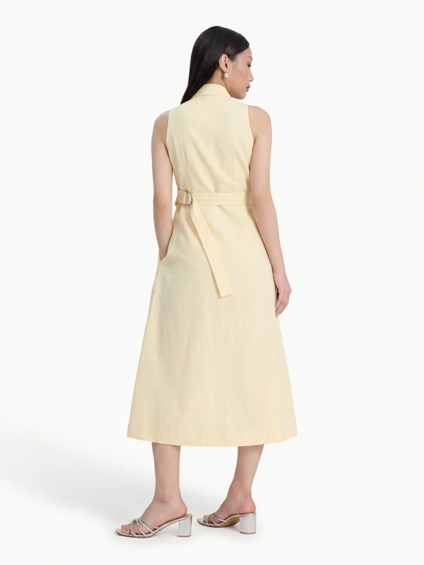 Yellow Straight Fit Formal Dress With Scarf Tie 5