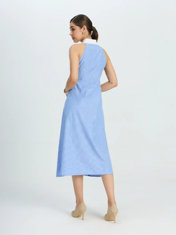 White Stripe Dress With Contrast Collar 3